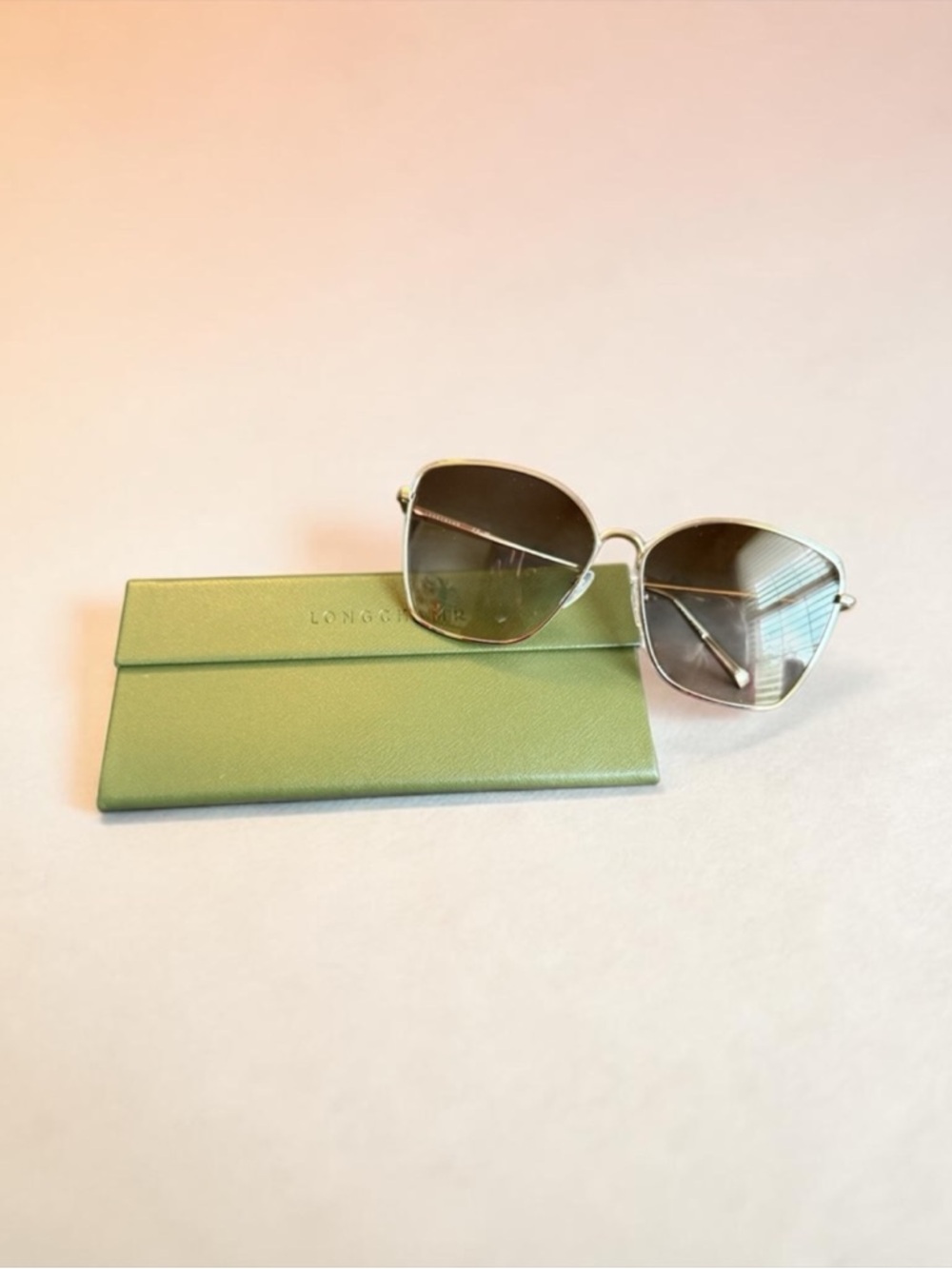 Longchamp NWT Gold Sunglasses with Green Case